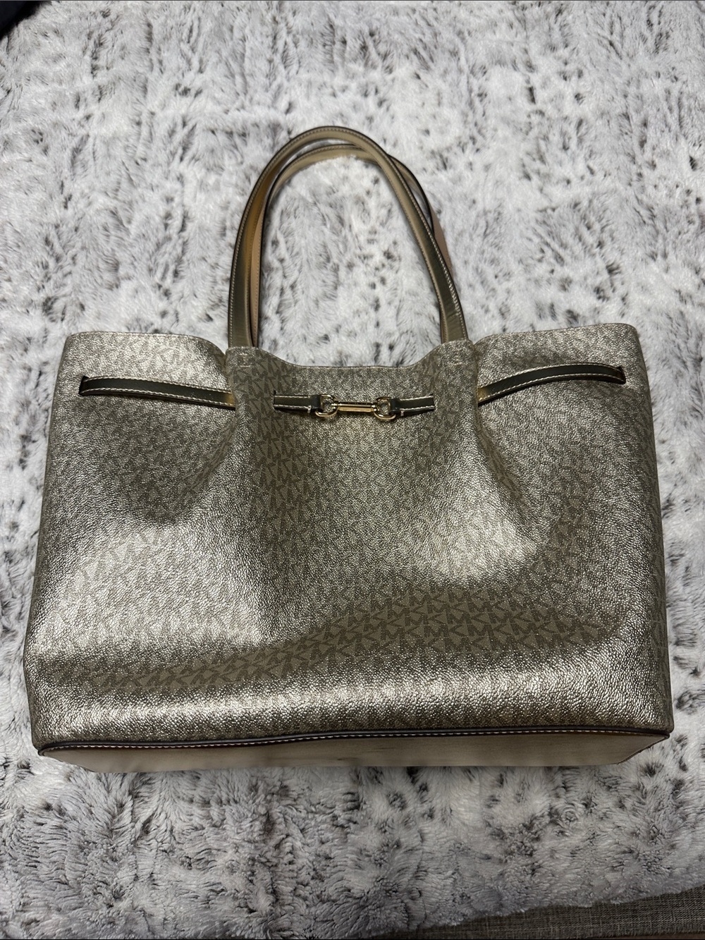 Michael Kors Metallic Gold Tote with Signature Logo Print